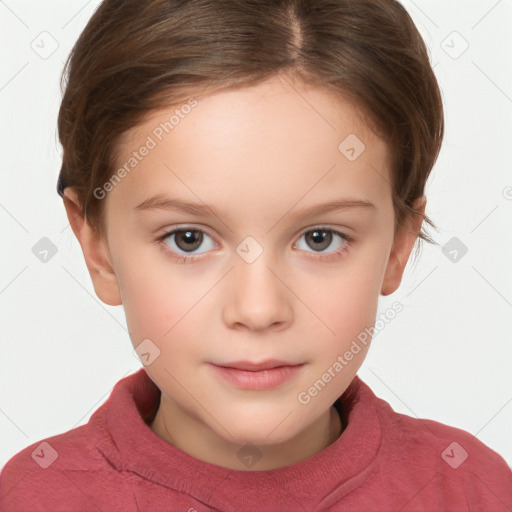 Neutral white child female with short  brown hair and brown eyes