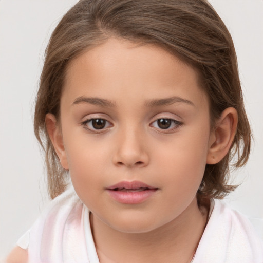 Neutral white child female with medium  brown hair and brown eyes