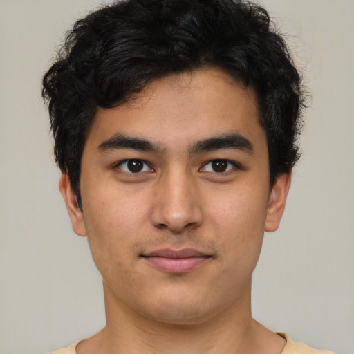 Neutral asian young-adult male with short  brown hair and brown eyes