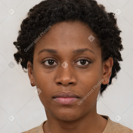 Neutral black young-adult female with short  brown hair and brown eyes