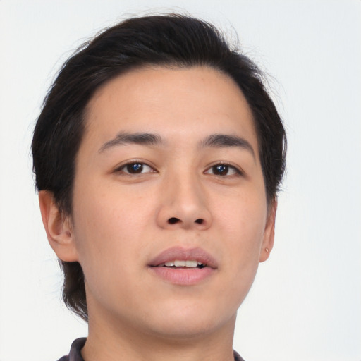 Neutral asian young-adult male with short  brown hair and brown eyes