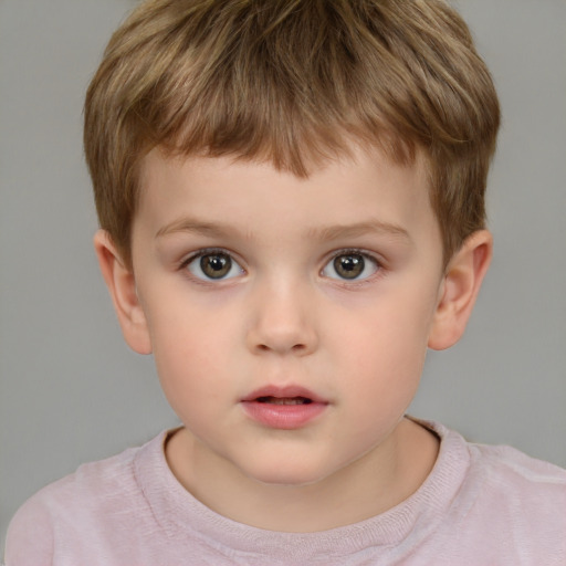 Neutral white child male with short  brown hair and grey eyes