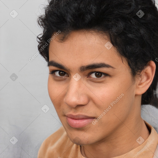 Neutral latino young-adult male with short  brown hair and brown eyes