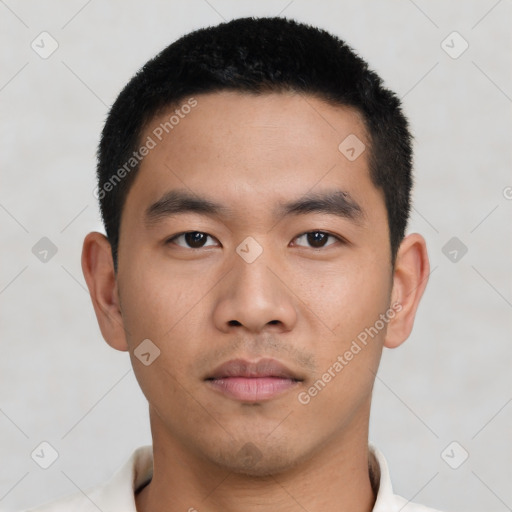 Neutral asian young-adult male with short  black hair and brown eyes