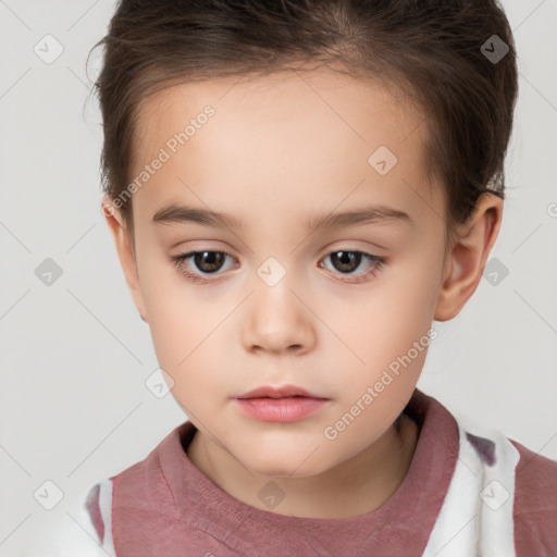 Neutral white child female with short  brown hair and brown eyes