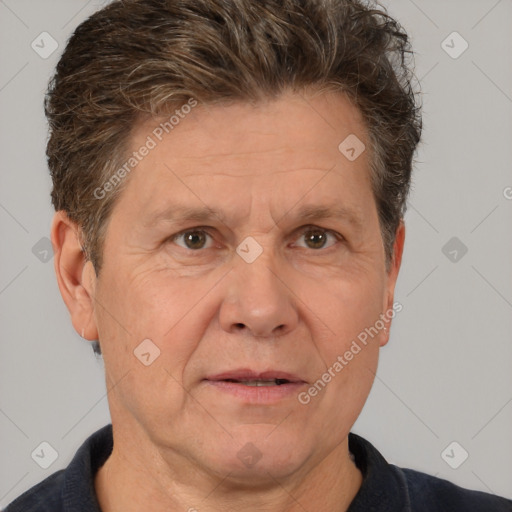 Neutral white middle-aged male with short  brown hair and brown eyes