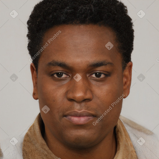 Neutral black young-adult male with short  brown hair and brown eyes