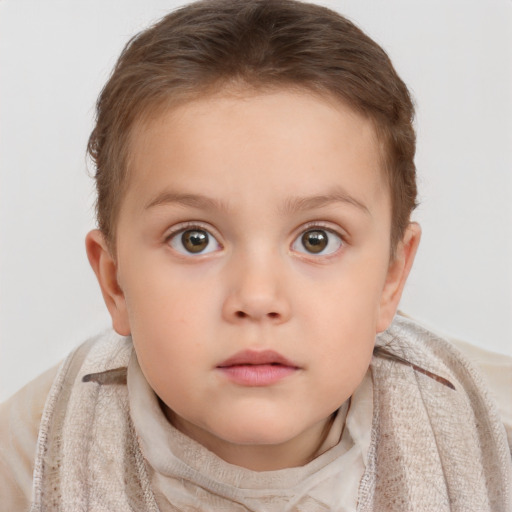 Neutral white child female with short  brown hair and brown eyes