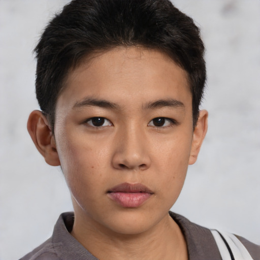 Neutral asian young-adult male with short  brown hair and brown eyes