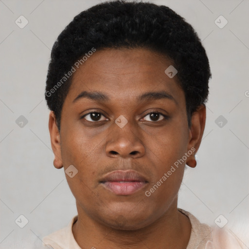 Neutral black young-adult male with short  brown hair and brown eyes