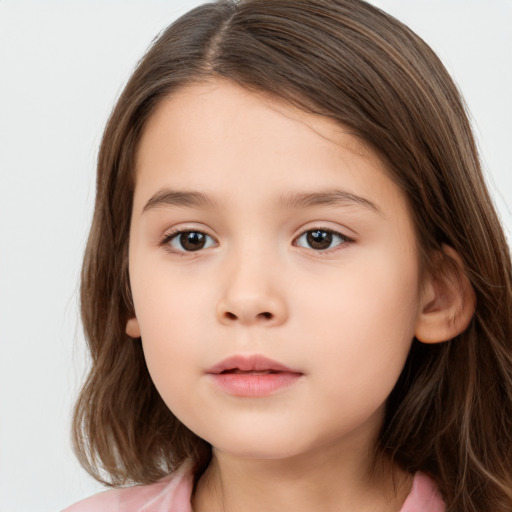 Neutral white child female with long  brown hair and brown eyes