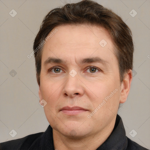 Neutral white adult male with short  brown hair and brown eyes