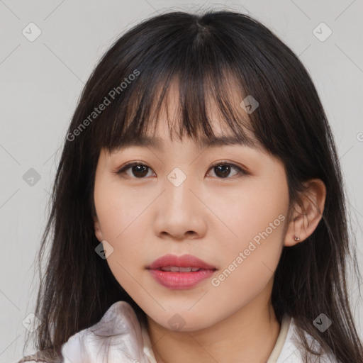 Neutral asian young-adult female with medium  brown hair and brown eyes