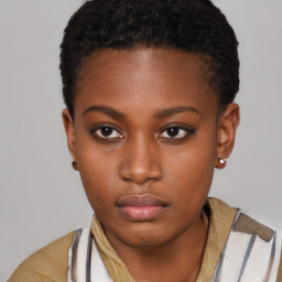 Neutral black young-adult female with short  brown hair and brown eyes