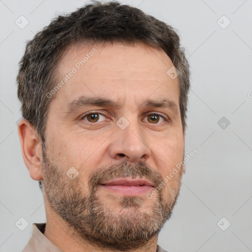 Neutral white adult male with short  brown hair and brown eyes