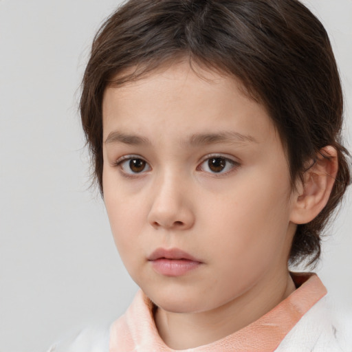 Neutral white child female with medium  brown hair and brown eyes