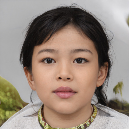 Neutral asian child female with medium  brown hair and brown eyes