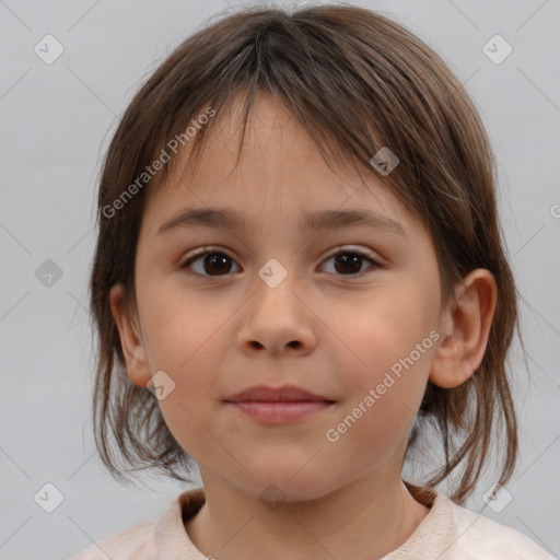 Neutral white child female with medium  brown hair and brown eyes