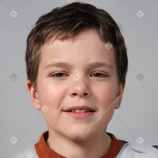 Joyful white child male with short  brown hair and brown eyes