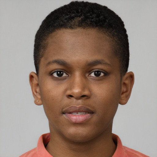 Neutral black young-adult male with short  brown hair and brown eyes
