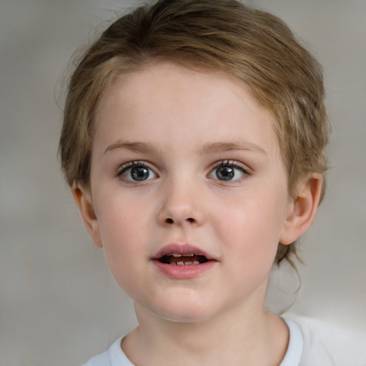 Neutral white child female with medium  brown hair and brown eyes