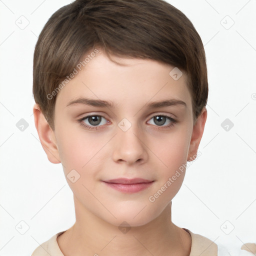 Neutral white child female with short  brown hair and brown eyes