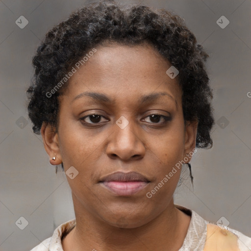 Neutral black young-adult female with short  brown hair and brown eyes