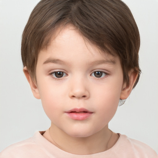 Neutral white child female with short  brown hair and brown eyes