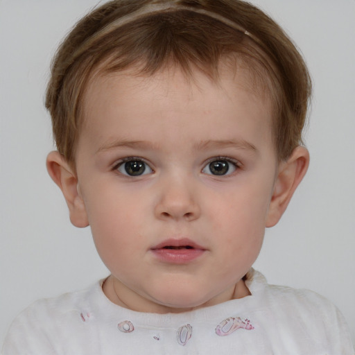 Neutral white child female with short  brown hair and brown eyes