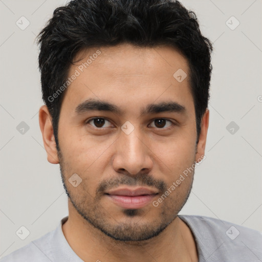 Neutral asian young-adult male with short  black hair and brown eyes