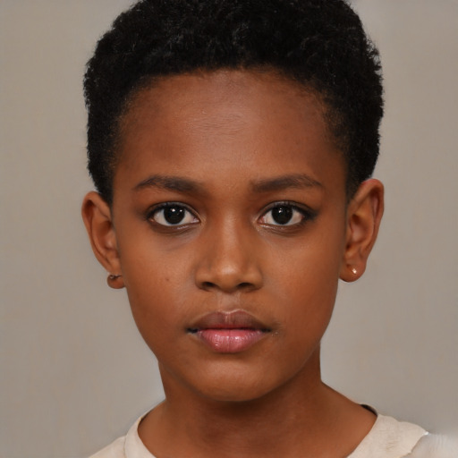 Neutral black child female with short  brown hair and brown eyes