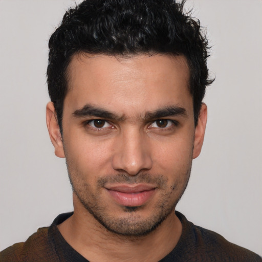 Neutral white young-adult male with short  black hair and brown eyes