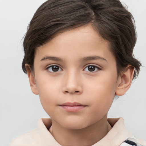 Neutral white child female with short  brown hair and brown eyes