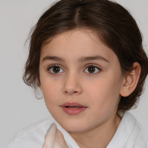 Neutral white child female with medium  brown hair and brown eyes