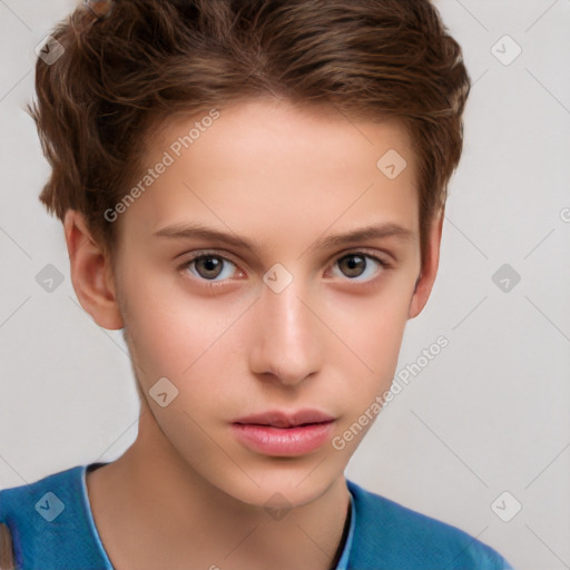 Neutral white child female with short  brown hair and brown eyes