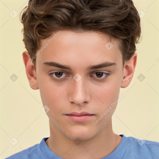 Neutral white child male with short  brown hair and brown eyes