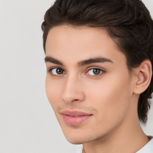 Neutral white young-adult male with medium  brown hair and brown eyes