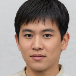 Neutral asian young-adult male with short  brown hair and brown eyes