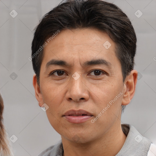 Neutral white adult male with short  brown hair and brown eyes