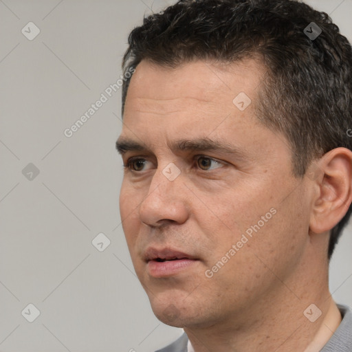 Neutral white adult male with short  brown hair and brown eyes