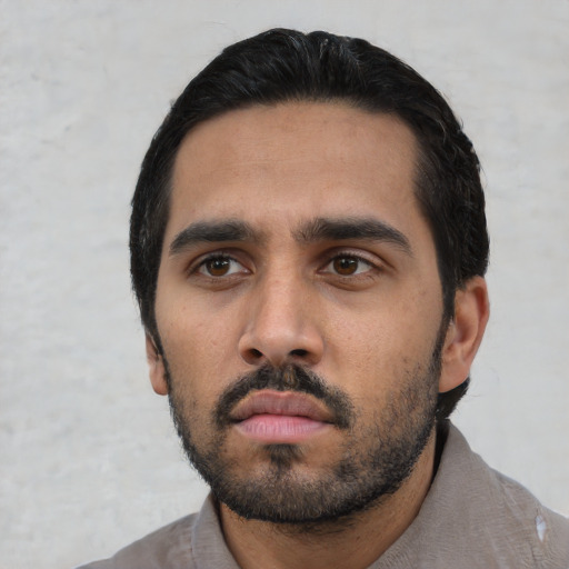Neutral asian young-adult male with short  black hair and brown eyes
