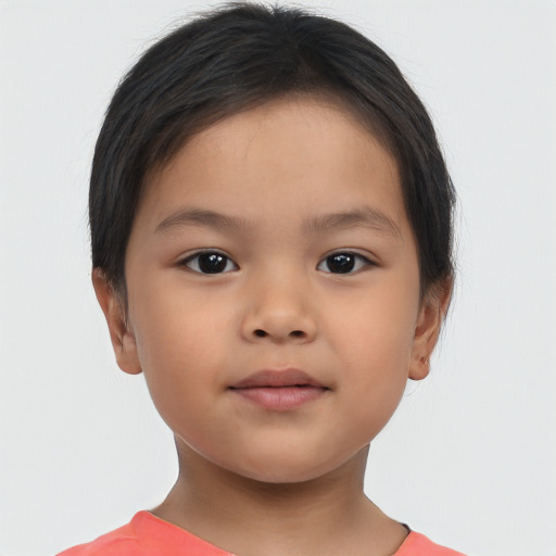 Neutral asian child female with short  brown hair and brown eyes