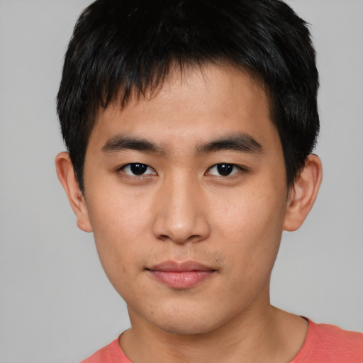 Neutral asian young-adult male with short  black hair and brown eyes