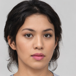 Neutral asian young-adult female with medium  brown hair and brown eyes