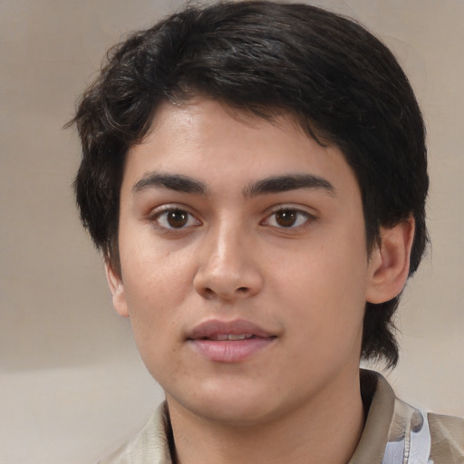 Neutral white young-adult male with medium  brown hair and brown eyes