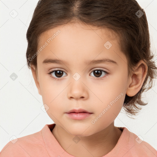 Neutral white child female with medium  brown hair and brown eyes