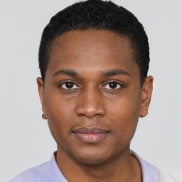 Neutral black young-adult male with short  brown hair and brown eyes