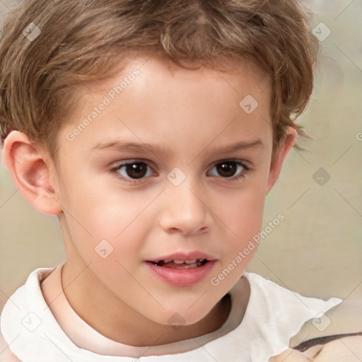 Joyful white child male with short  brown hair and brown eyes