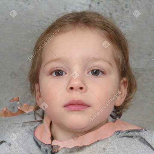 Neutral white child female with medium  brown hair and blue eyes