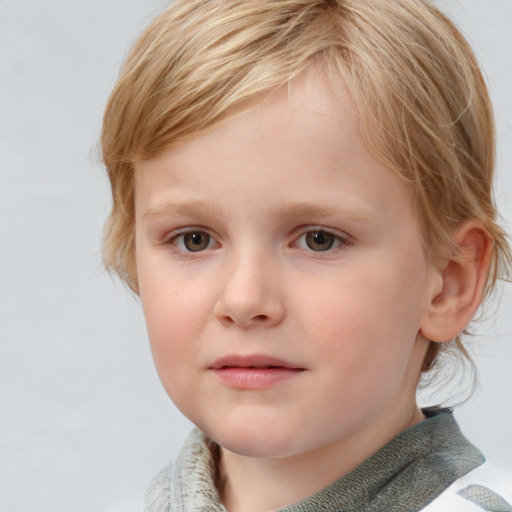 Neutral white child female with medium  brown hair and blue eyes